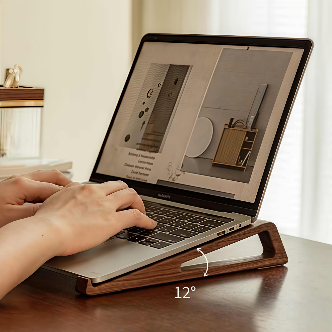 Laptop Accessories Design - Portable Foldable Wooden Laptop Stand-Ergonomic 12°